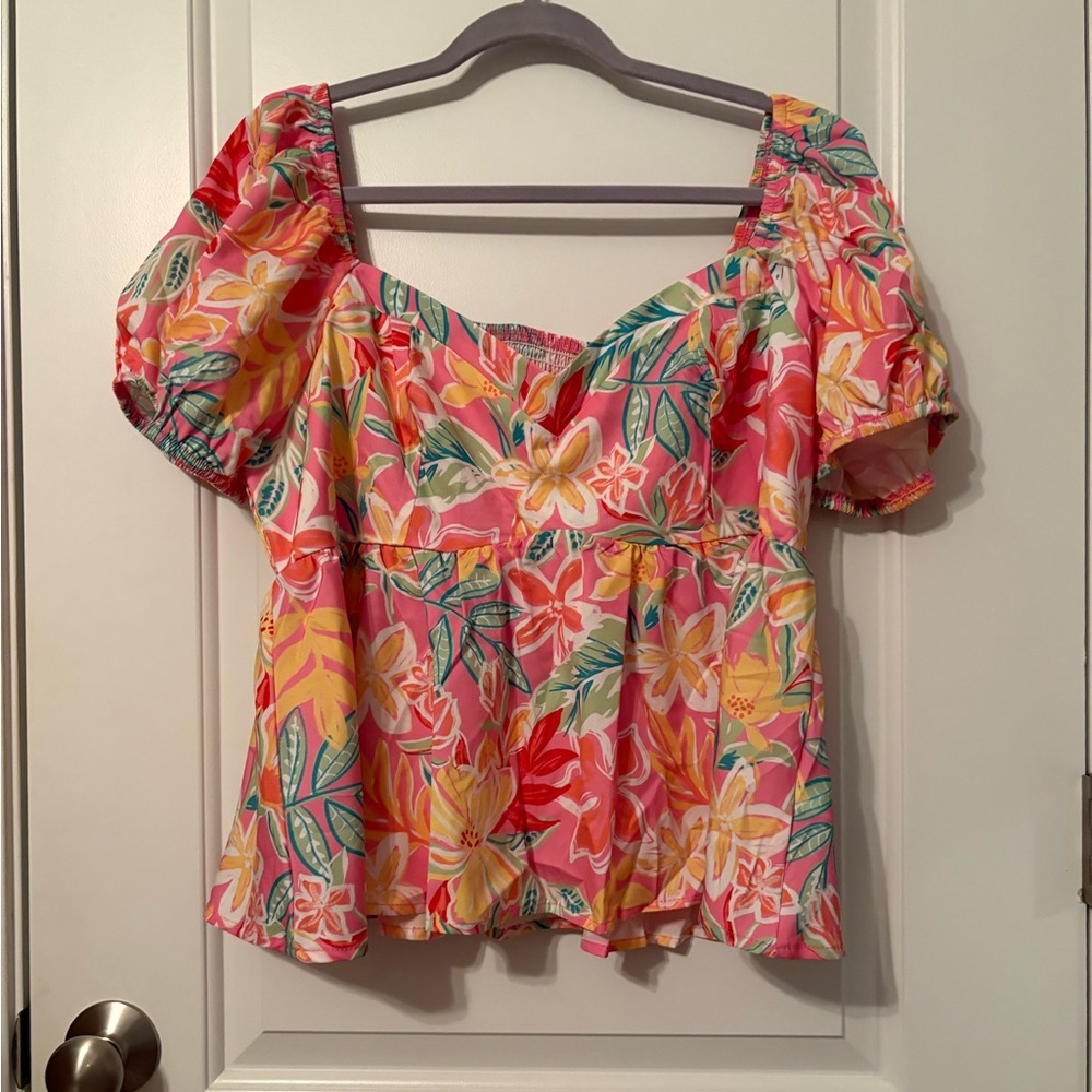 SHEIN Multicolor Floral Puff Sleeve Blouse